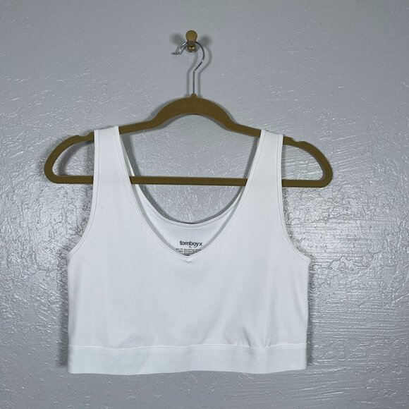 TomboyX Women XL White V Neck Compression Top Medium Support Lined Bra Minimizer - Picture 1 of 5